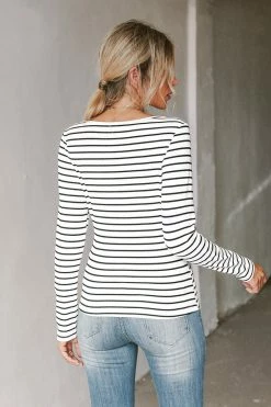 CUPSHE Brinley Striped Split Neck Top Clothing