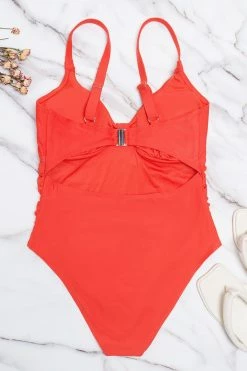 CUPSHE One Pieces Ally Red Ruched Cut-out Back Plus Size One Piece Swimsuit
