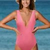 CUPSHE One Pieces Sunbeam Ribbed Halter Plunge Cheeky One Piece Swimsuit
