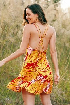 CUPSHE Royal Thin Strap Tropical Plants A-Shape Dress Clothing