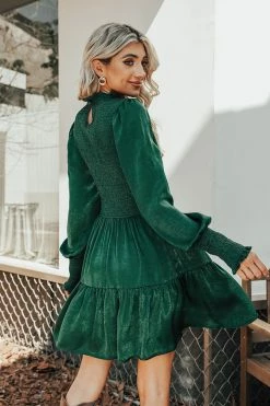 CUPSHE Fall Harvest Smocked Long Sleeve Mini Dress Clothing