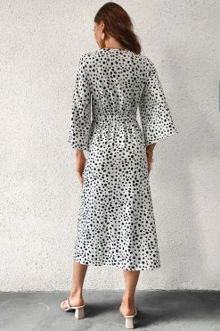 CUPSHE Cam Flared Sleeve Bow Tie Dots Dress Clothing