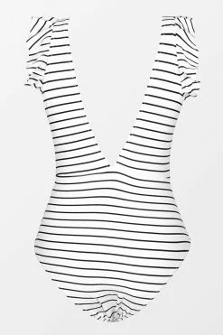 CUPSHE White And Black Stripe Ruffle One Piece Swimsuit