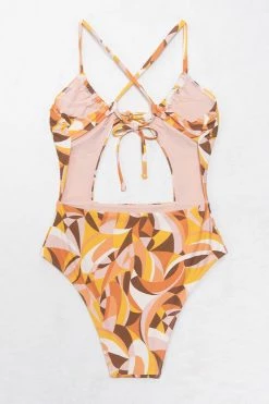 CUPSHE Alexys Abstract Print Cut-out One Piece Swimsuit