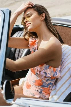 CUPSHE Romantic Flower Ruffled One Shoulder One Piece Swimsuit