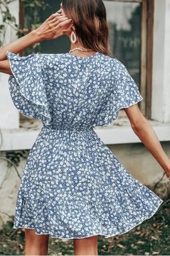 CUPSHE Luciana Ditsy Floral Surplice Flared Sleeve Mini Dress Dresses Best Sellers