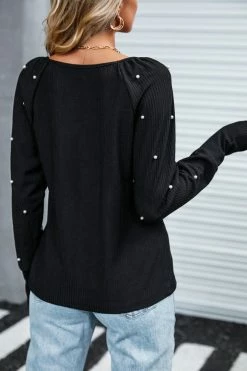 CUPSHE Clothing Kara Faux Pearl Long Sleeve Tee