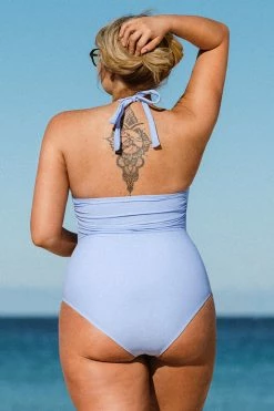 CUPSHE One Pieces Santorini Solid High Neck Sash Tummy Control Plus Size One Piece