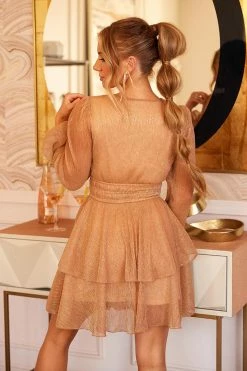 CUPSHE Starlight Metallic V-Neck Flounce Dress Clothing