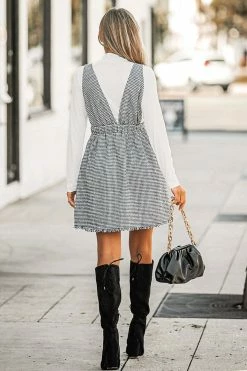 CUPSHE Elma Houndstooth Mini Pinafore Dress Clothing