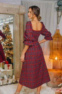 CUPSHE Clothing Abigai Belted Tartan Plaid Maxi Dress