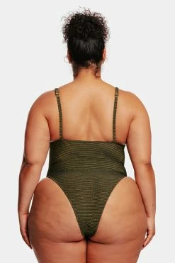 CUPSHE Love Los Angeles Ribbed Cutout Plus Size One Piece Swimsuit