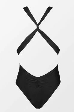 CUPSHE Brianne Tie Front Plunging Black One Piece Swimsuit