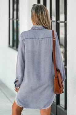 CUPSHE Clothing Single One Frayed Denim Shirt