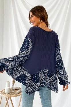 CUPSHE Clothing Oceanside Paisley Print Flounce Long Sleeve Top