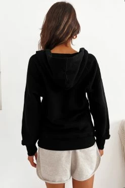 CUPSHE Snow Kiss Black Half Zip Hoodie Clothing