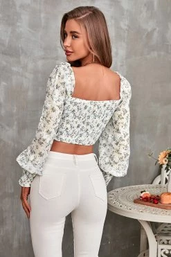 CUPSHE Madalynn Square Neck Puff Sleeve Crop Top