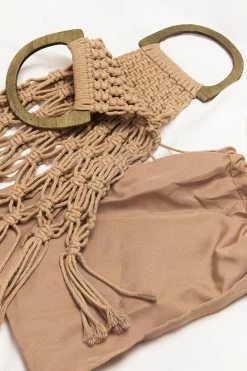 CUPSHE Beachwood Brown Braided Satchel Bag Beach Accessories