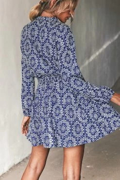 CUPSHE Vacation Choice Ornate Print Split Neck Mini Dress