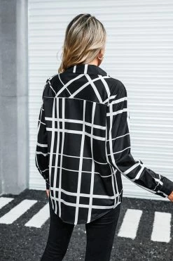 CUPSHE Clothing King & Queen Grid Print Button-Front Shirt