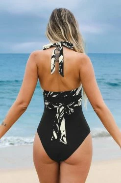 CUPSHE Whimsical Strokes Wrap Front Halter One Piece Swimsuit One Pieces