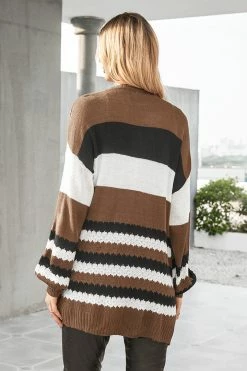 CUPSHE Laverne Striped Puff Sleeve Cardigan