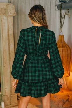CUPSHE Abigai Belted Plaid Flounce Dress