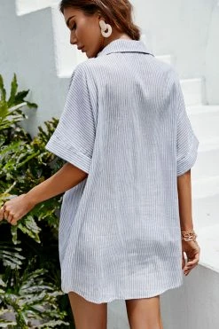 CUPSHE Dresses Best Sellers Analia Dolman Sleeve Stripe Shirt Collar Oversize Dress