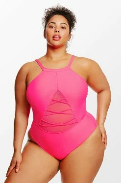 CUPSHE Love Los Angeles Strappy Mesh Plus Size One Piece Swimsuit