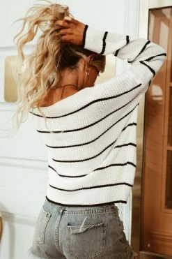 CUPSHE Clothing Flying Leaves Striped Drop Sleeve Sweater