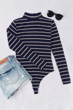 CUPSHE Gemma Striped High Neck Bodysuit Clothing