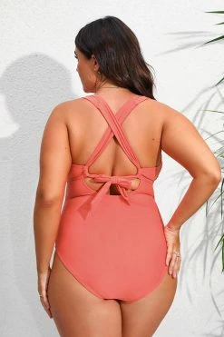CUPSHE One Pieces Tempest Shirred Cutout Tie Back Plus Size Red One Piece Swimsuit
