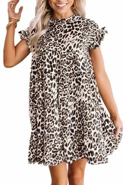 CUPSHE Sabrina Leopard Ruffle A-Shape Dress