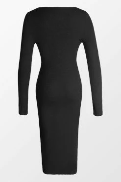 CUPSHE Ayleen Black Scoop Drawstring Long Sleeve Dress