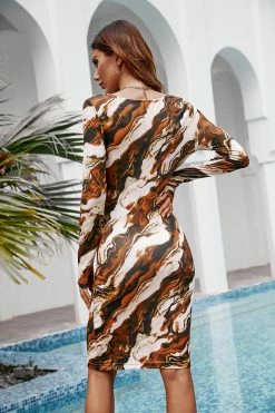 CUPSHE Addy Marble Print Cowl Neck Long Sleeve Midi Dress Clothing