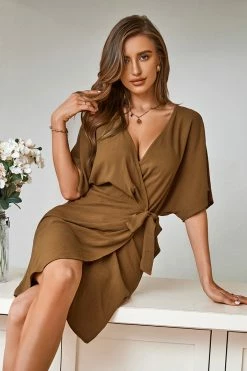 CUPSHE Clothing Ellison V-neck Wrap Dolman Sleeve Dress