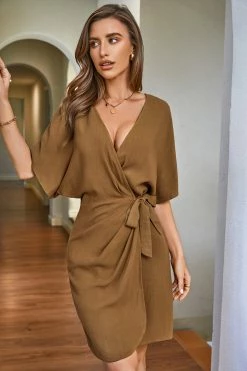 CUPSHE Clothing Ellison V-neck Wrap Dolman Sleeve Dress