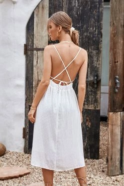 CUPSHE Cable Beach V-neck Tie Waist A-Shape Dress