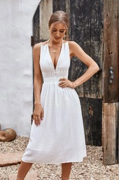 CUPSHE Cable Beach V-neck Tie Waist A-Shape Dress