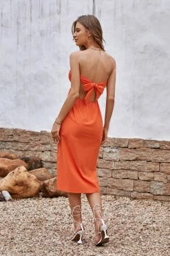 CUPSHE Alma Beach Tea Length Backless Tie Dress Clothing