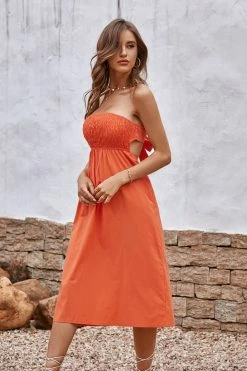 CUPSHE Alma Beach Tea Length Backless Tie Dress Clothing