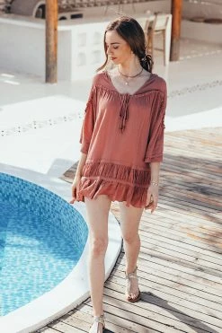 CUPSHE Dresses Best Sellers Four Mile Beach Dolman Sleeve Ruffle Shift Dress