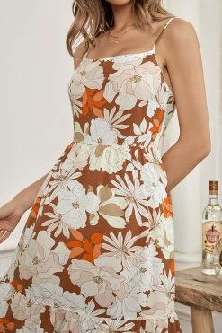 CUPSHE Jailyn Floral Ruffle Tie Back Slip Dress