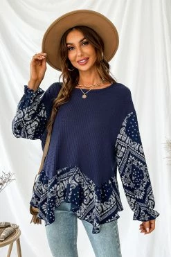 CUPSHE Clothing Oceanside Paisley Print Flounce Long Sleeve Top