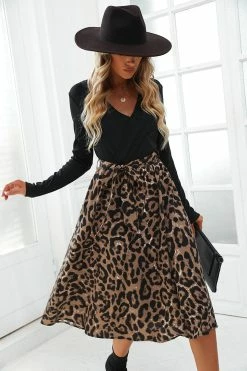 CUPSHE Elaina Belted Leopard Print Midi Dress Clothing