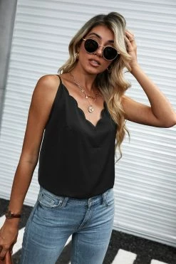 CUPSHE Clothing Surprise Me Black V-Neck Scalloped Top