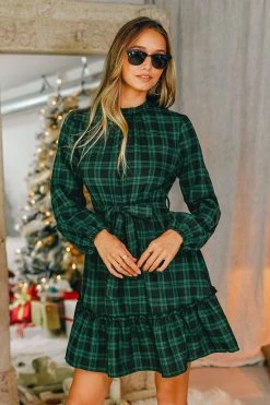 CUPSHE Abigai Belted Plaid Flounce Dress