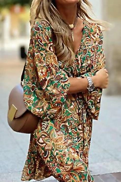 CUPSHE Delightful Paisley Print Flared Sleeve A-Line Mini Dress Dresses Best Sellers