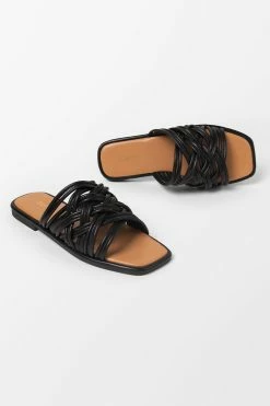 CUPSHE Love Language Black Square Toe Flat Sandals