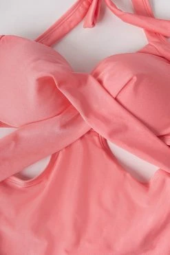 CUPSHE Shiny Tricot Wrap Front Cutout Pink One Piece Swimsuit